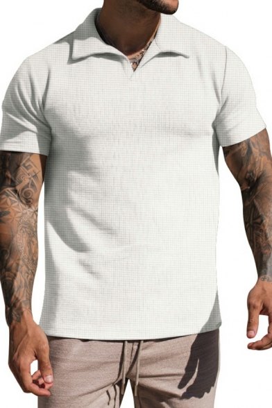 Men Fashionable Solid Color Short Sleeve Loose Fitted Polo Shirt