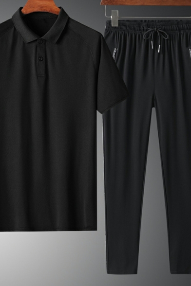 Short Sleeve Lapel Collar Sportswear Long Length Plain Sporty Suit