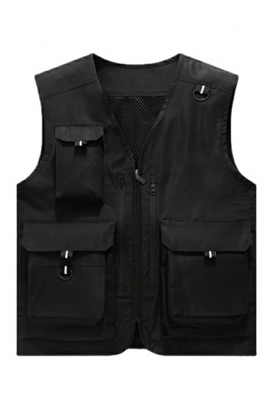 Slim Fit Plain Sleeveless Tank Zipper Fly Men’s Vest With Pockets