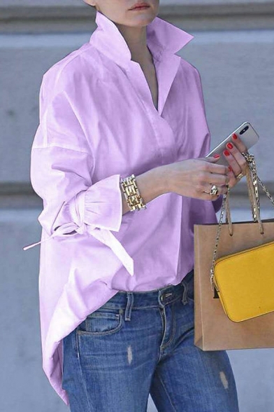 Street Style Girl's Pure Color Long Sleeve Button Spread Shirt