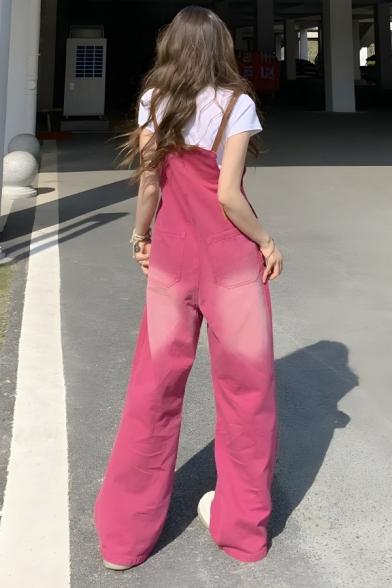 Chic Girl's Pure Color New Summer Street Looks Pocket Denim Overalls