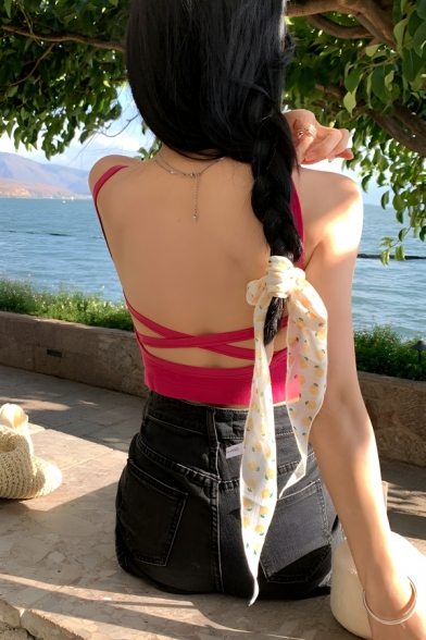 Fashionable Girl's Pure Color Spaghetti Strap Backless Sexy Tanks