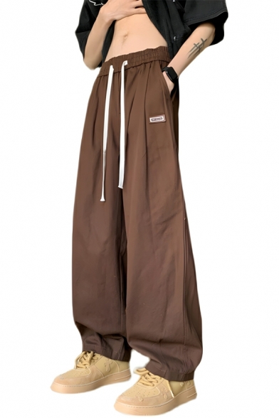 Trendy Men’s Plain Full Length Loose Fit Cargo Trousers With Drawstring Fastening