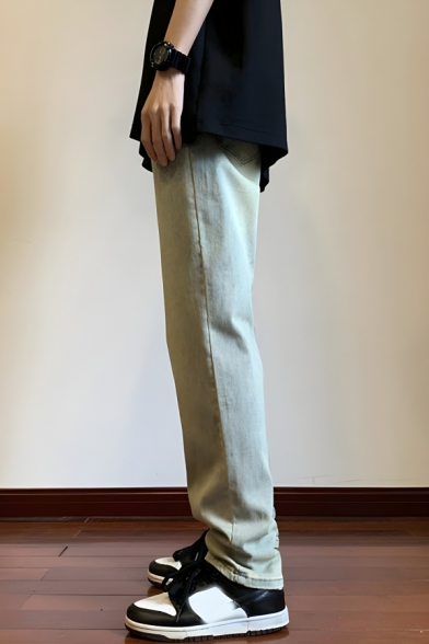 Trendy Men’s Plain Straight-Leg Relaxed-Fit Full Length Jeans