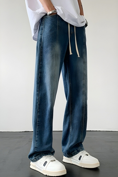 Trendy Men’s Straight-Leg Long Length Lounge Pants With Drawstring Fastening