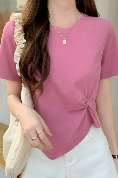 Modern Girl's Simple Pure Color Short Sleeve Street Looks T-Shirt