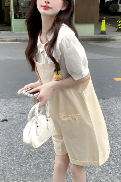 Modern Girl's Pure Color Edgy Looks New Summer Pocket Overalls