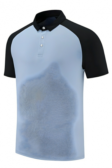 Fashionable Men’s Short Sleeve Lapel Neck Color Block Slim Fit Polo Shirt