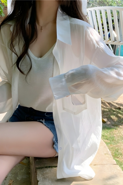 Street Style Girl's Pure Color Button Lapel Shirts