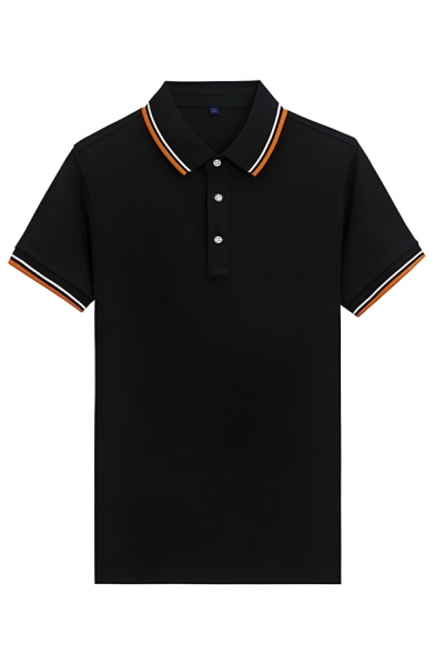 Trendy Men’s Plain Cotton Lapel Neck Short Sleeve Slim Fit Polo Shirt