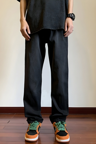 Trendy Men’s Plain Straight-Leg Relaxed-Fit Full Length Jeans