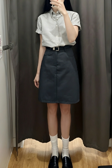 Modern Girl's Pure Color High Waist A-Line Summer Midi Skirts