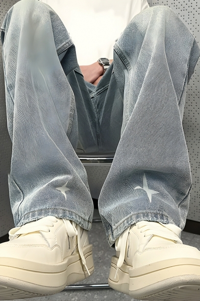 Trendy Men’s Star Embroidery Straight-Leg Full Length  Jeans