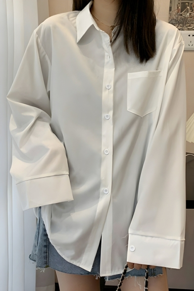 Unique Street Style Girl's Pure Color Button Lapel Shirts