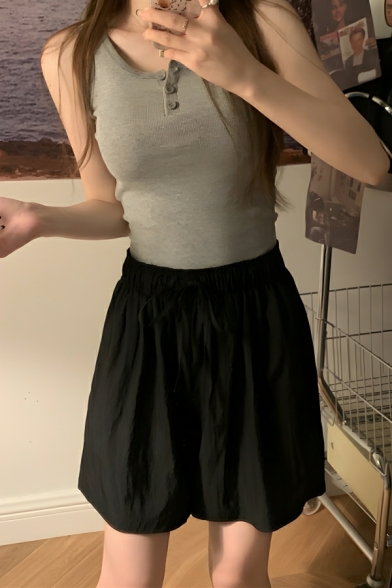 Feminine Girl's Pure Color High Waist Edgy Looks A-line Shorts
