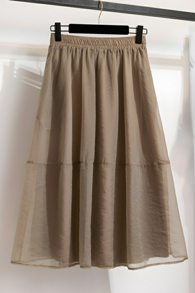 Modern Girl's Pure Color Summer A-Line High Waist Maxi Mesh Skirt