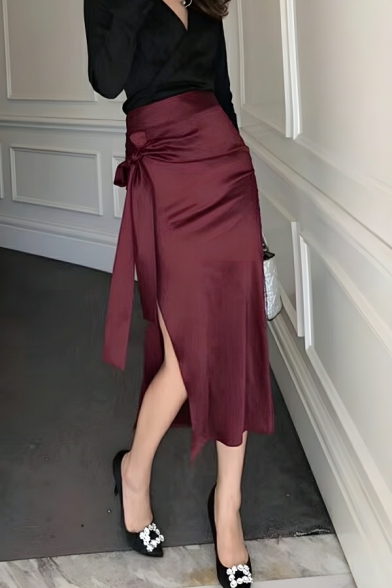 Modern Girl's Pure Color Summer A-Line High Waist Midi Skirts