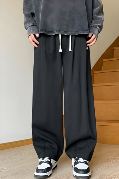 Trendy Men’s Plain Full Length Loose Fit Cargo Trousers With Drawstring Fastening