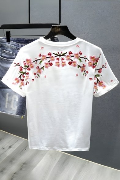 Casual Men’s Flower Pattern Round Neck Slim Fit Short Sleeve t Shirts