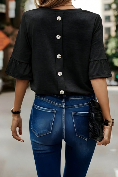 Modern Girl's Fashion Round Neck Half Sleeve Street Looks T-Shirt