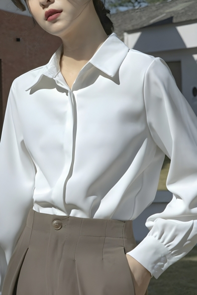 Street Style Girl's White Pure Color Button Lapel Shirts