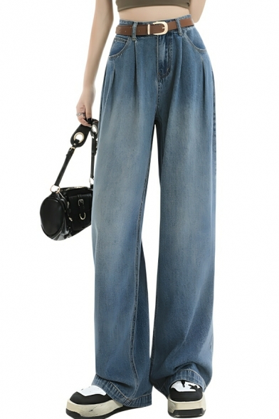 Fancy Girl's Pure Color High Rise Street Looks Straight Leg Pants Jeans