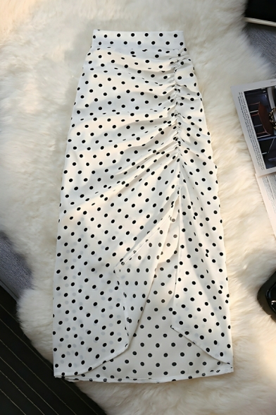 Modern Girl's Polka Dot Printed Summer A-Line High Waist Maxi Skirts