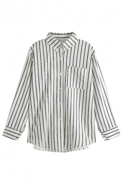 Modern Girl's Stripe Printed Long Sleeve Regular Fit Blouses