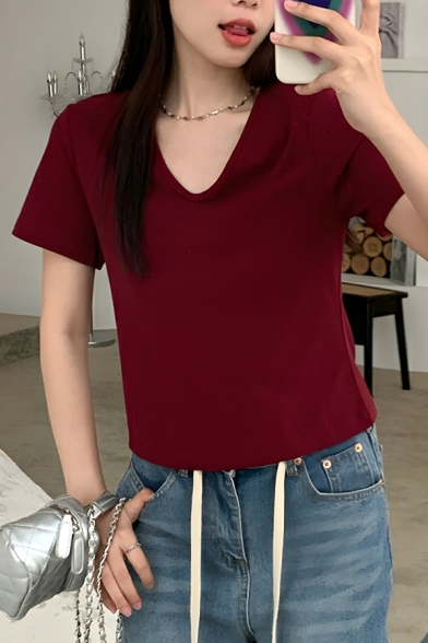 Fancy Girl's Simple Pure Color Short Sleeve Street Looks T-Shirt