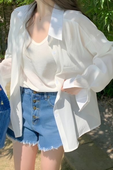 Modern Girl's Simple Pure Color Long Sleeve Street Looks Shirt
