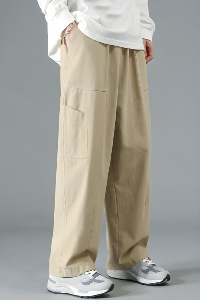 Basic Designed Men’s Plain Loose Fit Cargo Pants With Concealed Drawstring