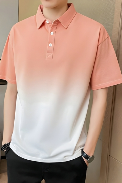Fashion Men’s Gradient Pattern Slim Fit Lapel Neck Short Sleeve Polo Shirt