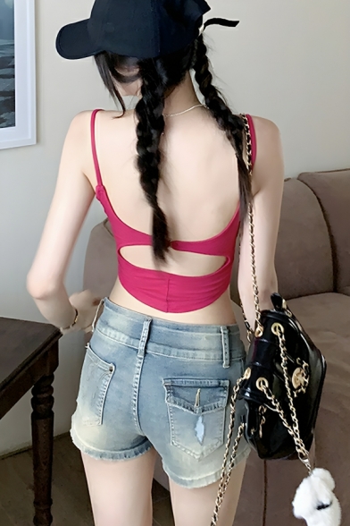 Chic Girl's Pure Color Spaghetti Strap Round Neck Camis &Tanks