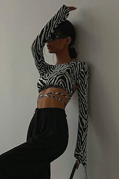 Modern Girl's Striped Pattern Long Sleeve Round Neck T-Shirt