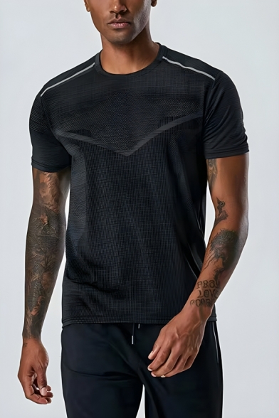 Sporty Men’s Slim Fitted Round Neck Short Sleeve Plain Polyester T Shirt