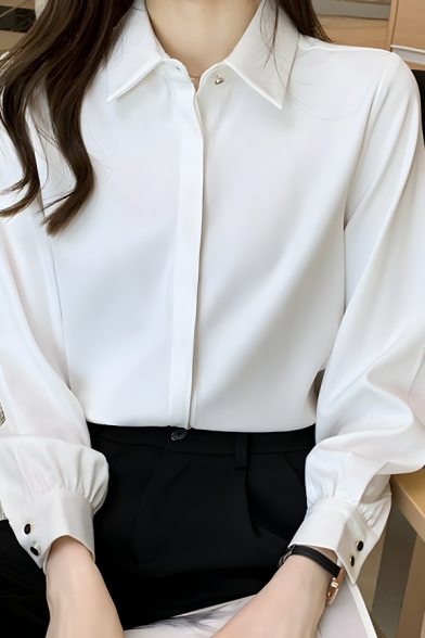 Street Style Girl's Pure Color Long Sleeve Breasted Lapel Blouses