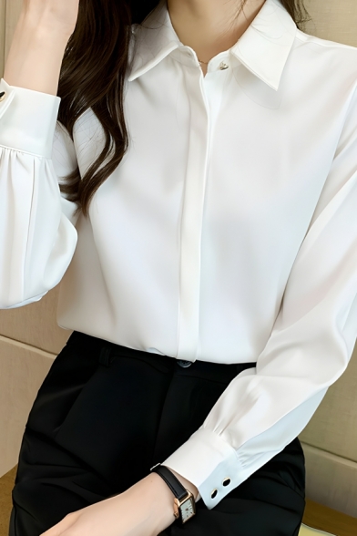Street Style Girl's Pure Color Long Sleeve Breasted Lapel Blouses