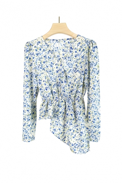 Casual Women’s Floral Pattern V-Neck Long Sleeve Loose Fitted Shirt