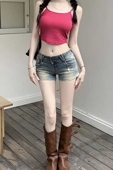 Chic Girl's Pure Color Spaghetti Strap Round Neck Camis &Tanks