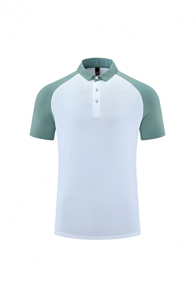 Casual Men’s Color Block Slim Fitted Lapel Neck Short Sleeve T Shirt