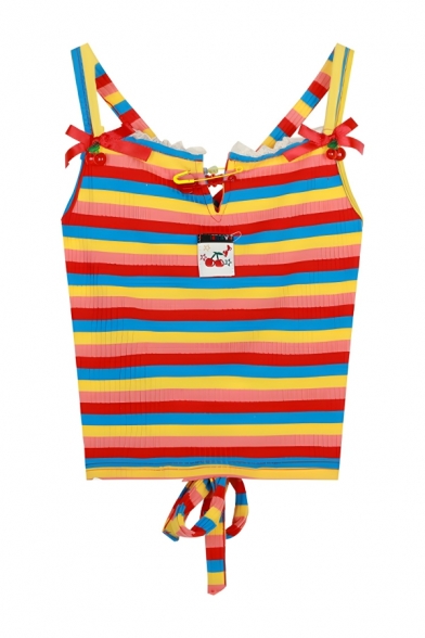 Fancy Girl's Striped Pattern Spaghetti Strap Camis &Tanks