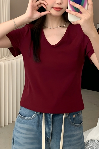 Fancy Girl's Simple Pure Color Short Sleeve Street Looks T-Shirt