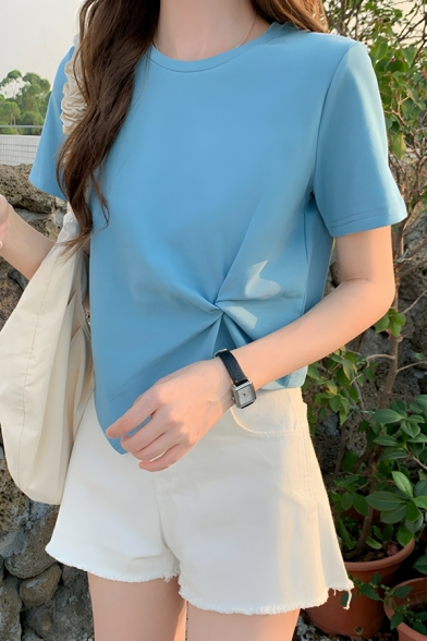 Modern Girl's Simple Pure Color Short Sleeve Street Looks T-Shirt