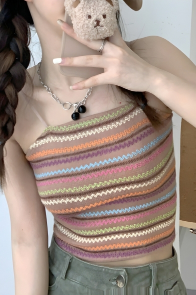 Unique Girl's Striped Pattern Spaghetti Strap Camis &Tanks