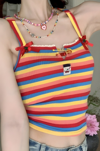 Fancy Girl's Striped Pattern Spaghetti Strap Camis &Tanks