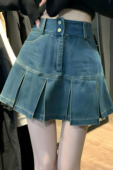 Feminine Girl's Pure Color Edgy Looks Mini Hot Girl A-Line Skirts