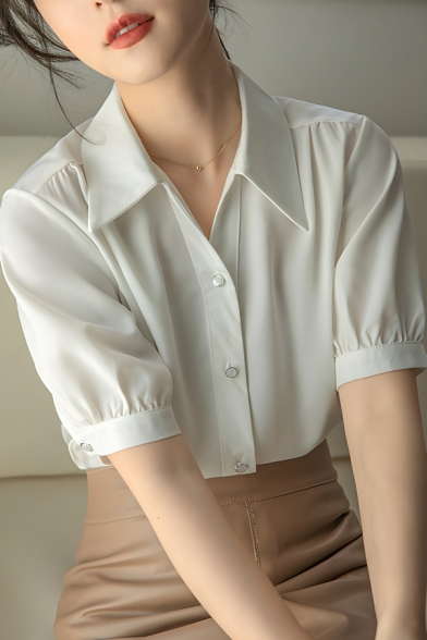 Street Style Girl's Pure Color Button Chiffon Lapel Shirts