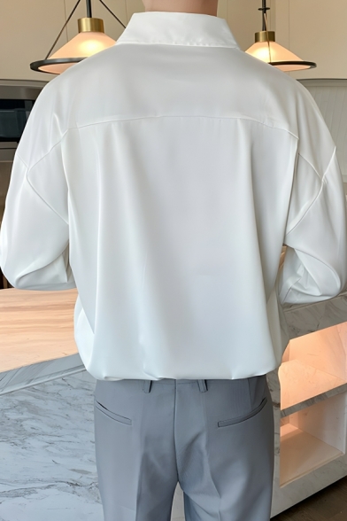 Elegant Men’s Relax Fit Plain Lapel Neck Long Sleeve Button-down Shirt