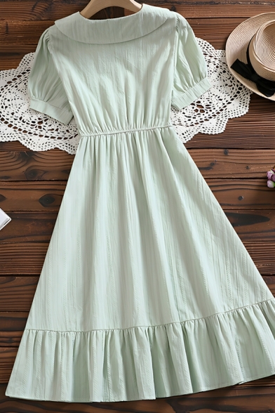 Modern Girl's Pure Color Peter Pan Collar Short Sleeve A-Line Dresses