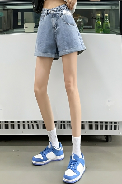 Modern Girl's Pure Color Edgy Looks High Waist Zipper Fly Shorts